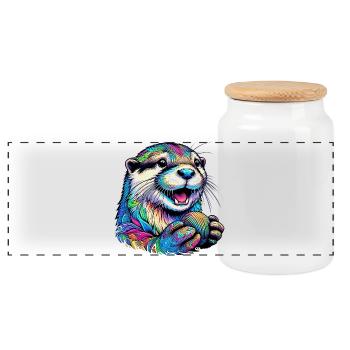 Otter with Shell - Panoramic Cookie Jar with Wooden Lid - white - Front