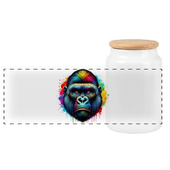 Gorille - Boîte à biscuits avec couvercle en bois - blanc - Devant