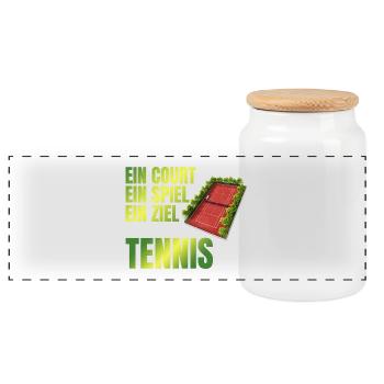 Ein Court - Ein Spiel - Ein Ziel - Tennis - Panorama Keksdose mit Holzdeckel - Weiß - Vorne