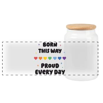 LGBTQ Pride Month - Born This Way. Proud Every Day - Panoramic Cookie Jar with Wooden Lid - white - Front