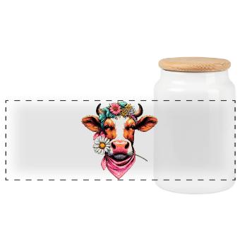 Vache avec des fleurs - Boîte à biscuits avec couvercle en bois - blanc - Devant