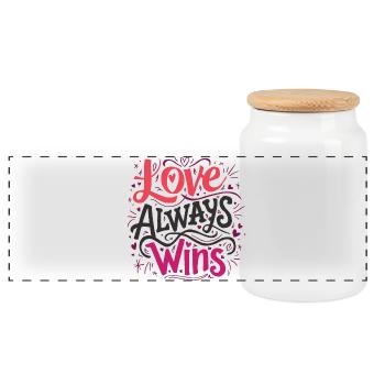 LGBTQ Pride Month - Love Always Wins - Panoramic Cookie Jar with Wooden Lid - white - Front