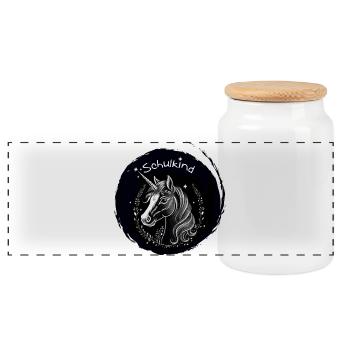 School Child - Unicorn with Star - Chalk Blackboard - Panoramic Cookie Jar with Wooden Lid - white - Front
