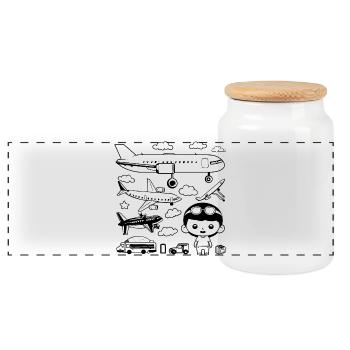 Cartoon Airplanes - Panoramic Cookie Jar with Wooden Lid - white - Front