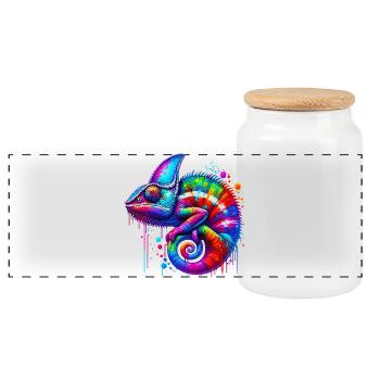 Chameleon - Panoramic Cookie Jar with Wooden Lid - white - Front