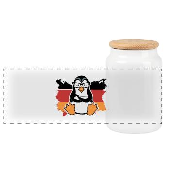 Humorvoller Pinguin mit Spruch und Flagge - Panorama Keksdose mit Holzdeckel - Weiß - Vorne