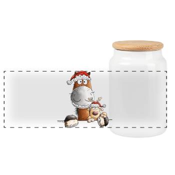 Cheval De Noël Et Renne - Boîte à biscuits avec couvercle en bois - blanc - Devant