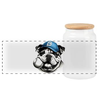 Dog Bulldog Baseball - Panoramic Cookie Jar with Wooden Lid - white - Front