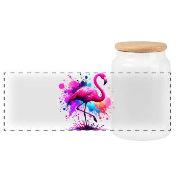 Flamingo - Panoramic Cookie Jar with Wooden Lid - white - Front
