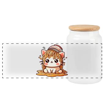 Ramen Cat-Geschmack! Die Ramen-Katze - Panorama Keksdose mit Holzdeckel - Weiß - Vorne