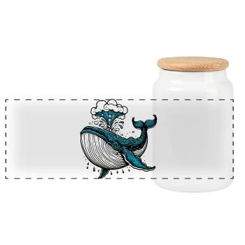 Whale - Panoramic Cookie Jar with Wooden Lid - white - Front