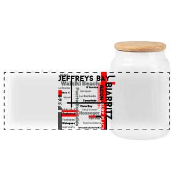 Map of Waikiki and Fuerteventura Beaches - Panoramic Cookie Jar with Wooden Lid - white - Front