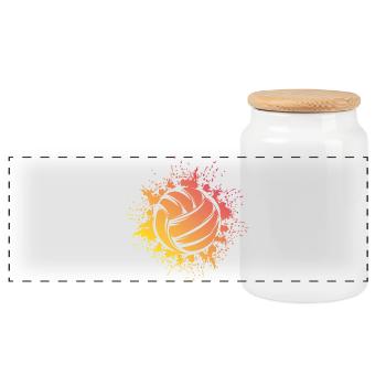 Volleyball Ball Explosion Volleyballer Logo Symbol - Panorama Keksdose mit Holzdeckel - Weiß - Vorne