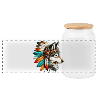 Loup amérindien Peaux-rouges d’Amérique - Boîte à biscuits avec couvercle en bois - blanc - Devant