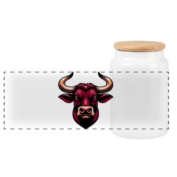 Stier - Panorama Keksdose mit Holzdeckel - Weiß - Vorne
