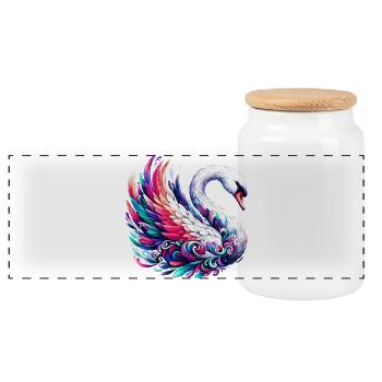 Swan - Panoramic Cookie Jar with Wooden Lid - white - Front