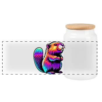 Beaver - Panoramic Cookie Jar with Wooden Lid - white - Front