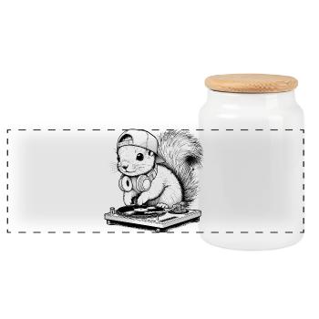motif d’écureuil cool en tant que DJ avec des écouteurs - Boîte à biscuits avec couvercle en bois - blanc - Devant