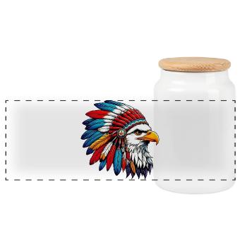 Indianer Adler Amerikanische Rothaut - Panorama Keksdose mit Holzdeckel - Weiß - Vorne