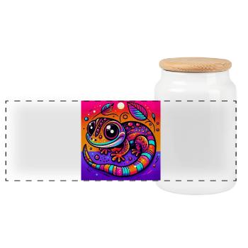 Gecko - Panorama Keksdose mit Holzdeckel - Weiß - Vorne