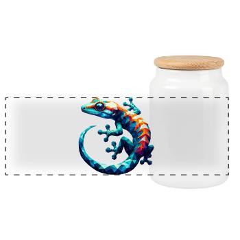 Gecko polygonal - Boîte à biscuits avec couvercle en bois - blanc - Devant