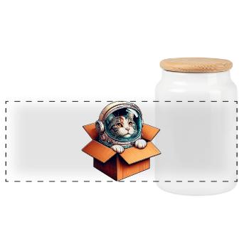 Astronaut Katze - Panorama Keksdose mit Holzdeckel - Weiß - Vorne