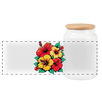 Fleurs d’hibiscus - Boîte à biscuits avec couvercle en bois - blanc - Devant