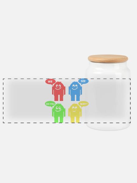 Funny Men - Panoramic Cookie Jar with Wooden Lid - white