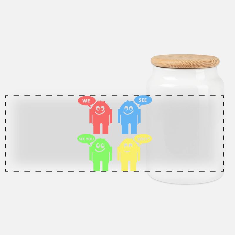 Funny Men - Panoramic Cookie Jar with Wooden Lid - white
