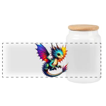 Dragon - Panoramic Cookie Jar with Wooden Lid - white - Front