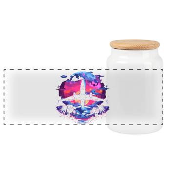 Retro Airplane Retrowave - Panoramic Cookie Jar with Wooden Lid - white - Front