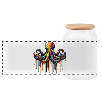 Octopus - Panoramic Cookie Jar with Wooden Lid - white - Front