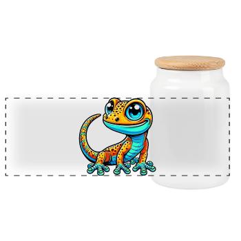 Gecko - Panorama Keksdose mit Holzdeckel - Weiß - Vorne