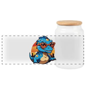 Little cute baby dino Stegosaurus with glasses - Panoramic Cookie Jar with Wooden Lid - white - Front