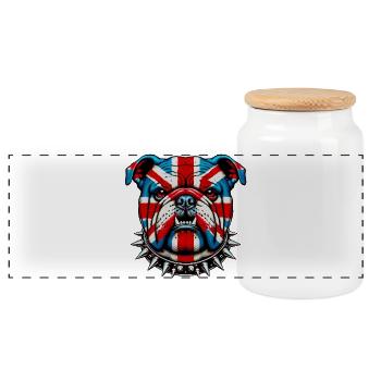 English Bulldog Dog - Panoramic Cookie Jar with Wooden Lid - white - Front