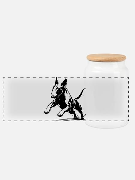 Bullterrier - Panorama Keksdose mit Holzdeckel - Weiß