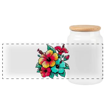 Hibiscus Flowers - Panoramic Cookie Jar with Wooden Lid - white - Front