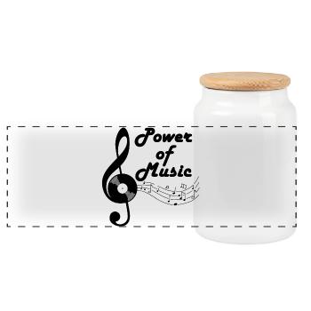Treble clef and music - Panoramic Cookie Jar with Wooden Lid - white - Front