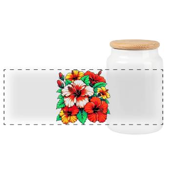 Hibiscus Flowers - Panoramic Cookie Jar with Wooden Lid - white - Front