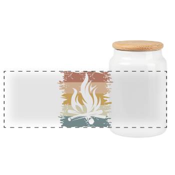 retro Lagerfeuer Survival Outdoor Bushcraft Symbol - Panorama Keksdose mit Holzdeckel - Weiß - Vorne