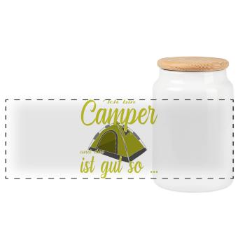 Ich bin Camper - Panorama Keksdose mit Holzdeckel - Weiß - Vorne
