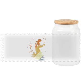Graphique de pêcheur vintage - Boîte à biscuits avec couvercle en bois - blanc - Devant