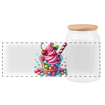 Genuss für die Sinne:Süßigkeiten Milchshake Becher - Panorama Keksdose mit Holzdeckel - Weiß - Vorne