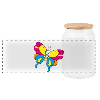 colorful butterfly butterfly - Panoramic Cookie Jar with Wooden Lid - white - Front