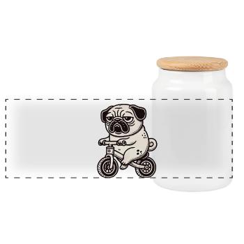 Drôle Carlin Tapis Roulant Vélo Bizarre Ennuyé - Boîte à biscuits avec couvercle en bois - blanc - Devant