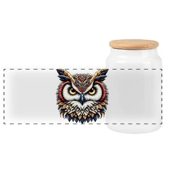 Owl - Panoramic Cookie Jar with Wooden Lid - white - Front