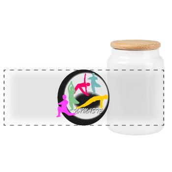 Yoga Logo - Panoramic Cookie Jar with Wooden Lid - white - Front