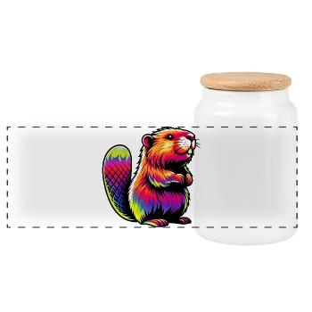 Beaver - Panoramic Cookie Jar with Wooden Lid - white - Front