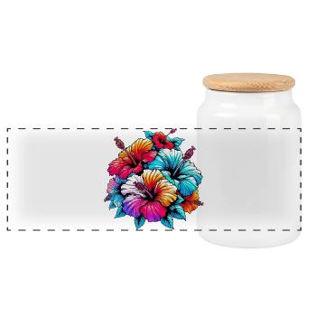 Hibiscus Flowers - Panoramic Cookie Jar with Wooden Lid - white - Front