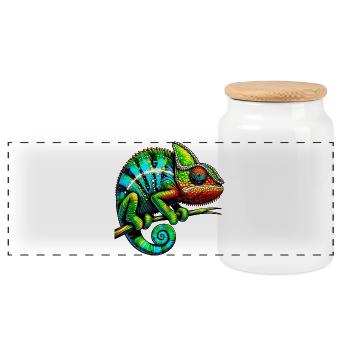 Chameleon - Panoramic Cookie Jar with Wooden Lid - white - Front